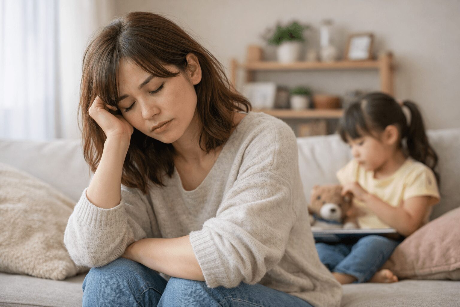 疲れを感じているママの様子